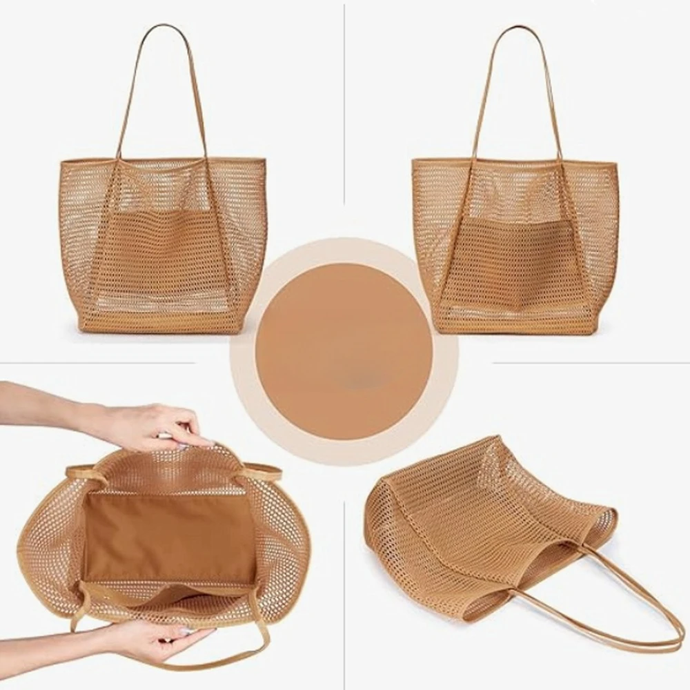 Folding beach bag mesh mesh mesh handbag women's shoulder bag summer outdoor travel essential play bag