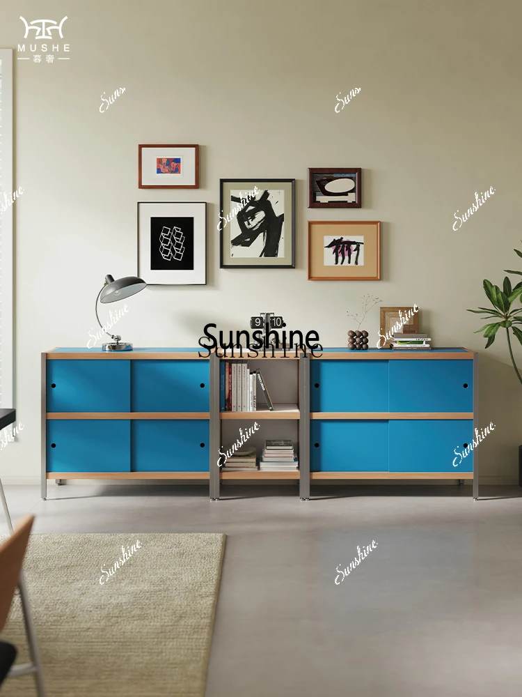 Combination retro bookcase sliding door dining side storage shelf simple and modernX