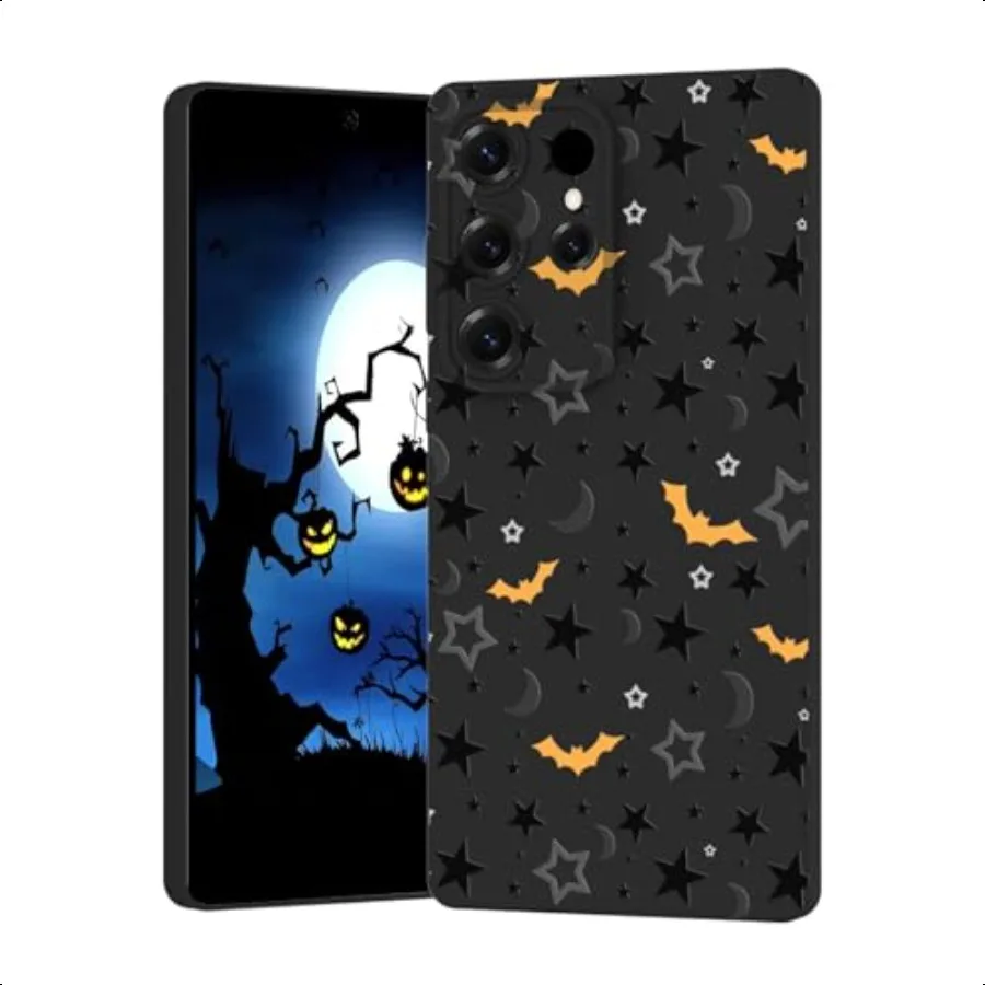 

YESPURE for Samsung Galaxy S25 Ultra Phone Case Black Matte Halloween Cover Cool Bat Stars Pattern Designed Soft TPU Slim Shock