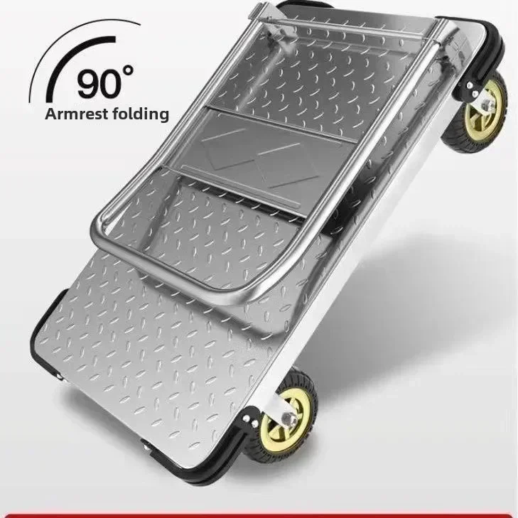 Steel plate trolley, four-wheel  truck, express pulling flatbed cart, small cart folding trailer, pushing and pulling trolley