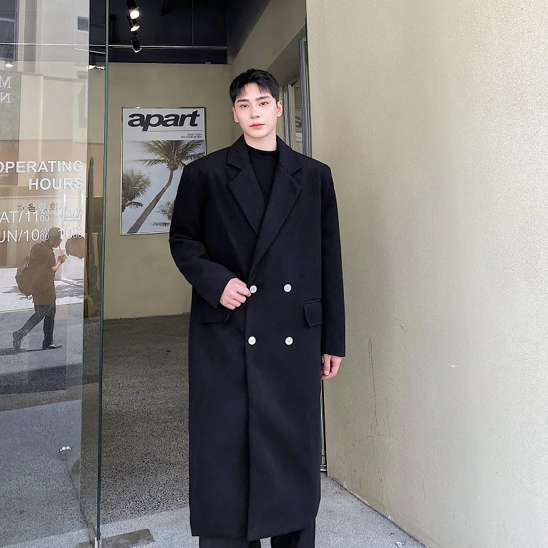 Autumn Winter Men Korean Streetwear Fashion Loose Casual Vintage Pink Woolen Long Trench Coat Women Windbreak Jacket Overcoat