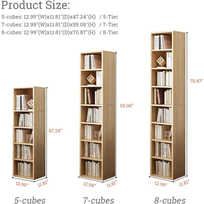 FREE SHIP.Small Narrow Corner Bookcase - 71 Inches Tall Gap Freestanding Storage Cabinet, 8 Lattices Open Shelves Tower Rac