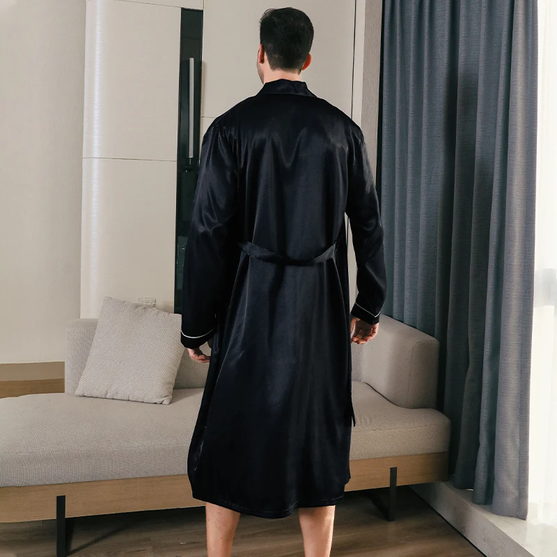 Pyjama en soie fine surdimensionné pour hommes peignoirs à manches longues vêtements de maison en soie glacée style printemps et automne été