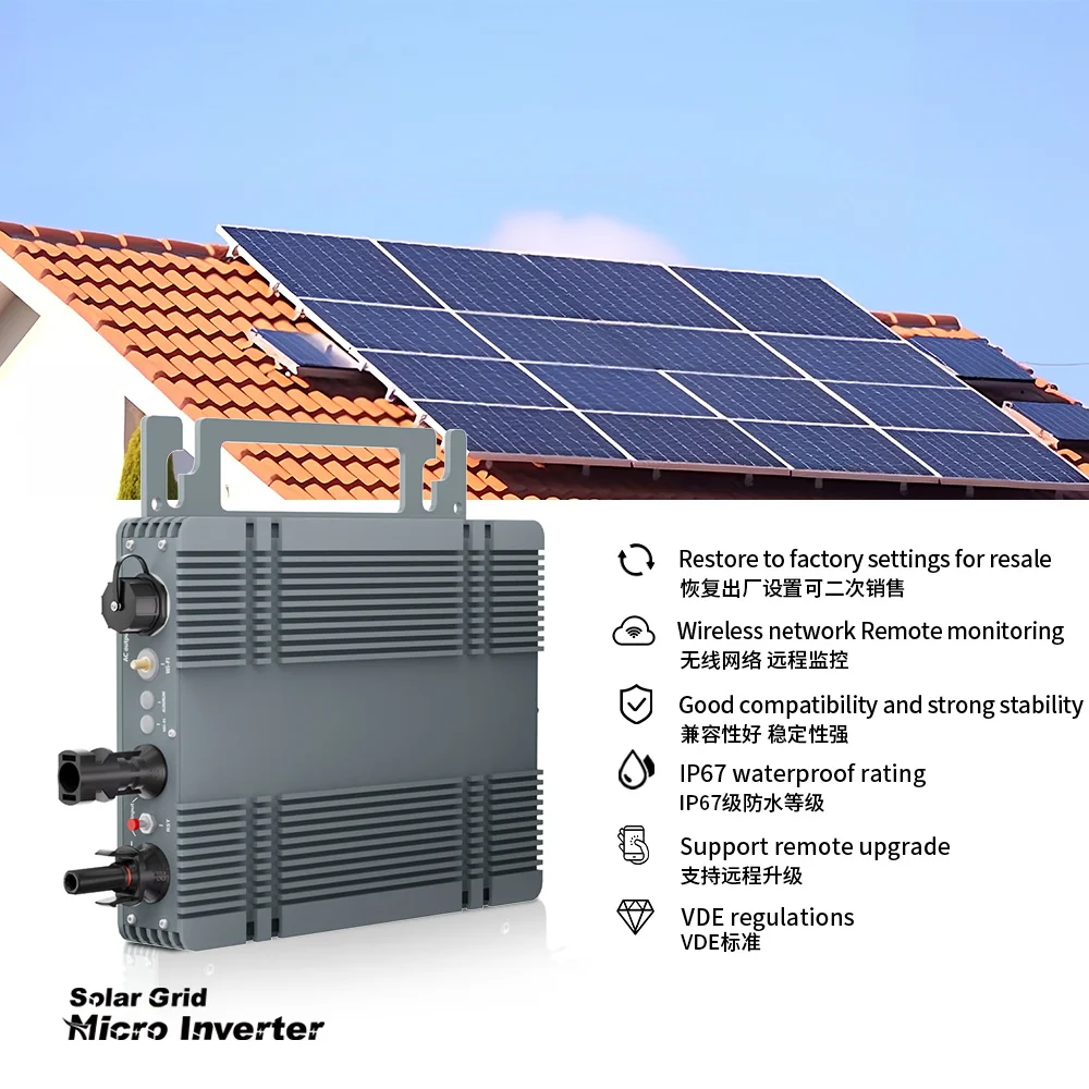 Ultra-thin Solar Micro Grid Inverter IP67 Waterproof Relay Protection APP Monitoring Adjust Output Power Dissipate Heat Quickly