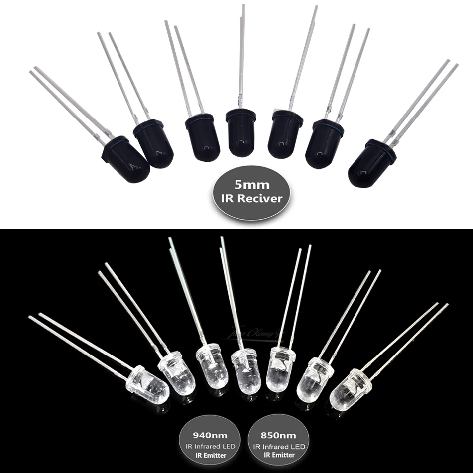 500pcs 5mm IR LED Emitting Diode 850nm 940nm Emitter Receiver Infrared Transmitter Phototransistor Photodiode Invisible DIY 