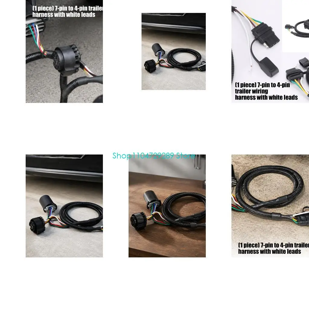 D8KE 7-Pin to 4-Pin Trailer Wiring Adapter Harness for Trucks Pickups with Color-Coded Leads for Brake, Turn, and Tail Light