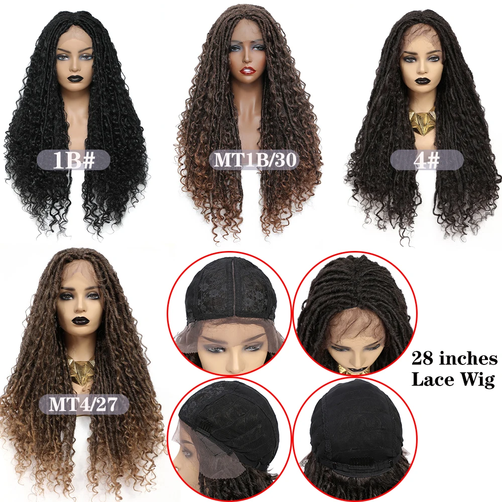 X-TRESS Faux Locs Synthetic Wigs Straight Mix Curly Barids Ombre Brown Colored Crochet Braids Wig For Black Women Soft Dreadlock