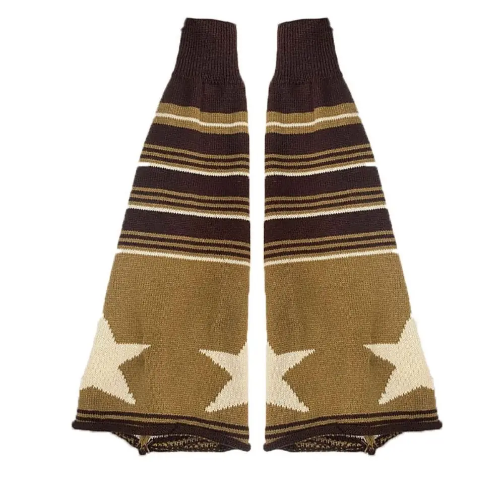 Lolita Pink Brown Star Leg Warmers Knitted Keep Warm Gothic Y2K Stockings High Tube Socks Gift