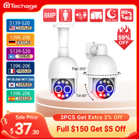 Techage PTZ 4K 8MP POE Camera 8X Hybrid Zoom 2.8mm 12mm Dual Lens Two Way Audio Color Night Vision Human Detection POE IP Camera