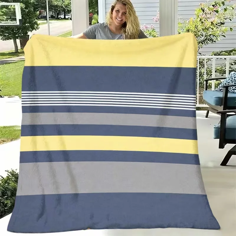 Minimalist Yellow Navy Grey Horizontal Stripe Blanket Multi Tone Striped Soft Lightweight Blanket All Season For Sofa Bed