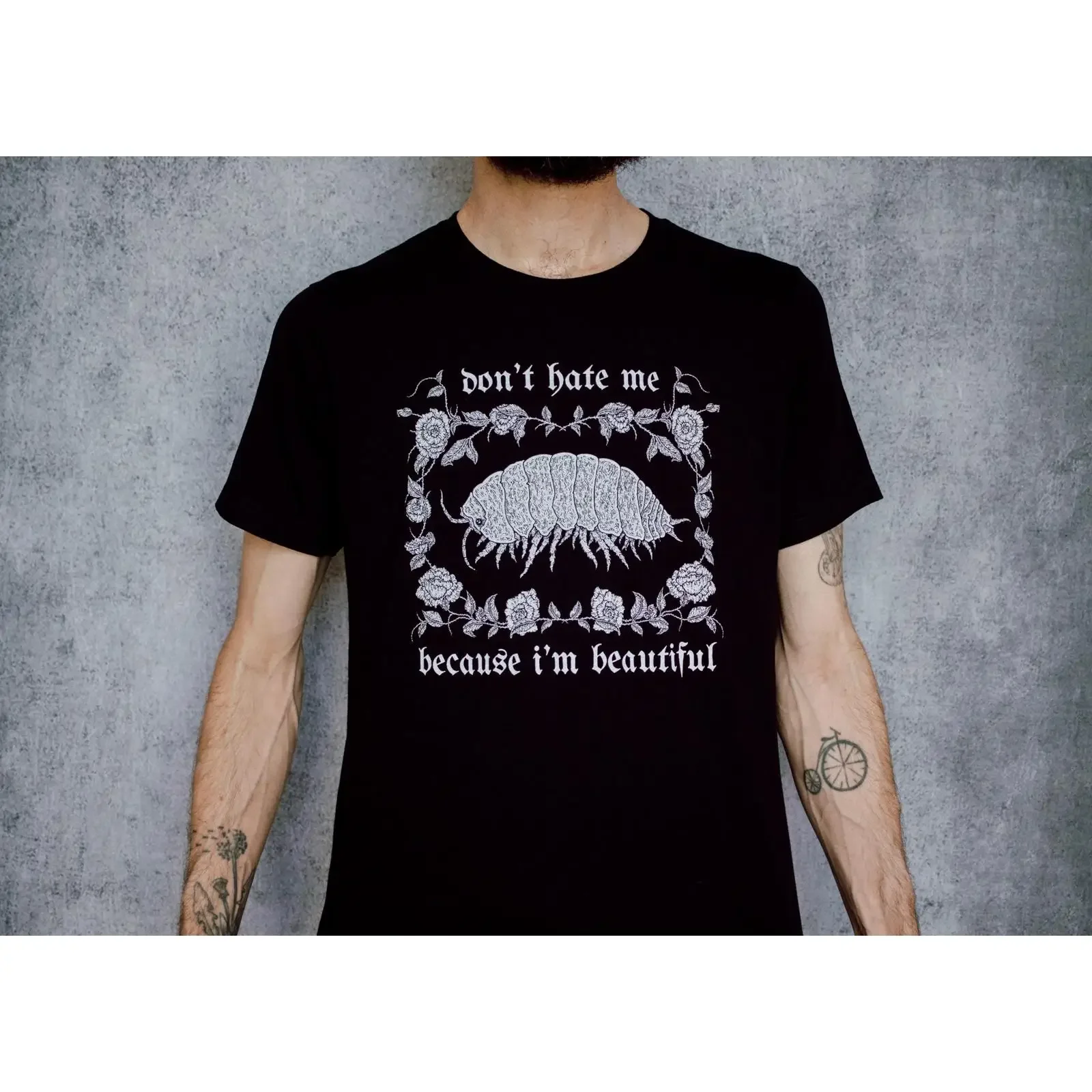 The Isopod Hand Screen Black T Shirt vintage Washed Top For Everyday Wear Stretched Soft Versatile Casual Slightly
