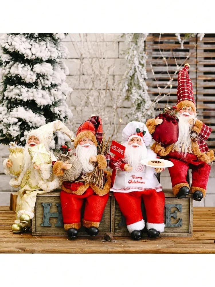 

1PC Xmas Gifts 14'' Sitting Santa Claus Figurines Christmas Figure Decorations Hanging Xmas Tree Ornaments Santa Doll Toy Collec