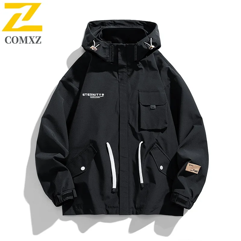 

COMXZ Men Jacket Casual Hooded Outdoor Adventure Comfort Motorcycle Jacket Leisure Street Style Lightweight Autumn New Clothing