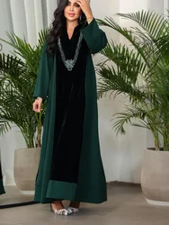 Muslim Dress for Women Diamond Elegant Vestidos Largos Eid Ramadan Abaya Long Dress Belt Kaftan Dubai Turkey Robe Jalabiya 2024