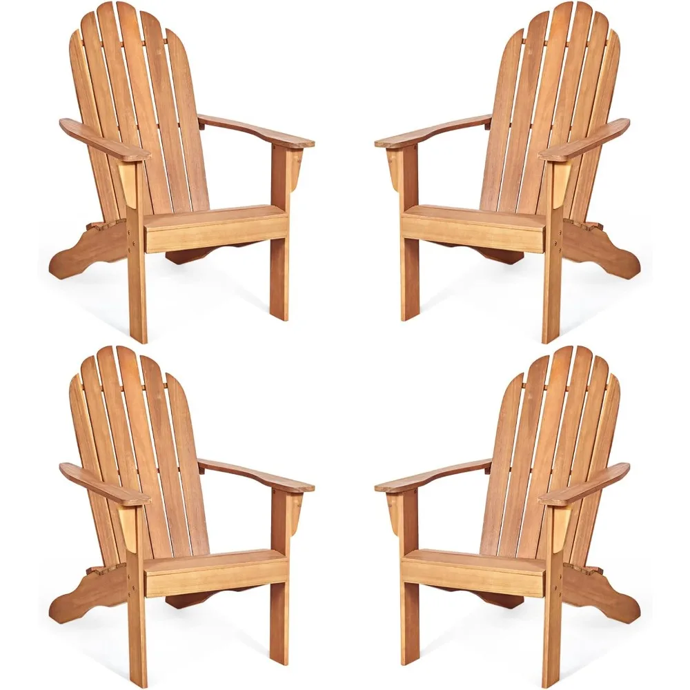 Tangkula Adirondack Chair, Acacia Wood Adirondack Lounger Chair, Outdoor Armchairs with Slatted Seating, Weather Resistant