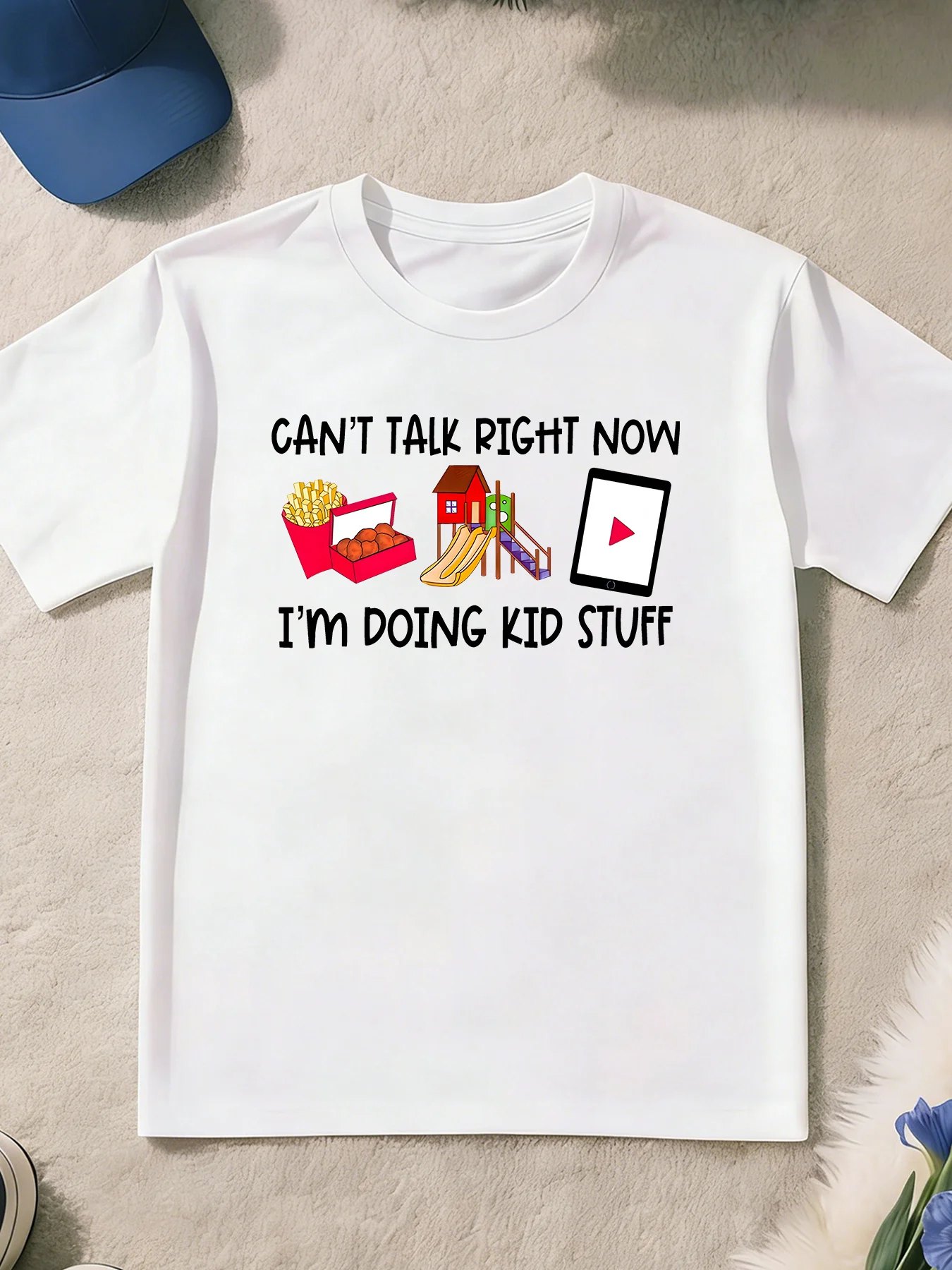 Can't Talk Right Now I'm Doing Kid Stuff Print T Shirt Boys Girls Funny Short Sleeve Tee Family Matching Kids Cotton Tops