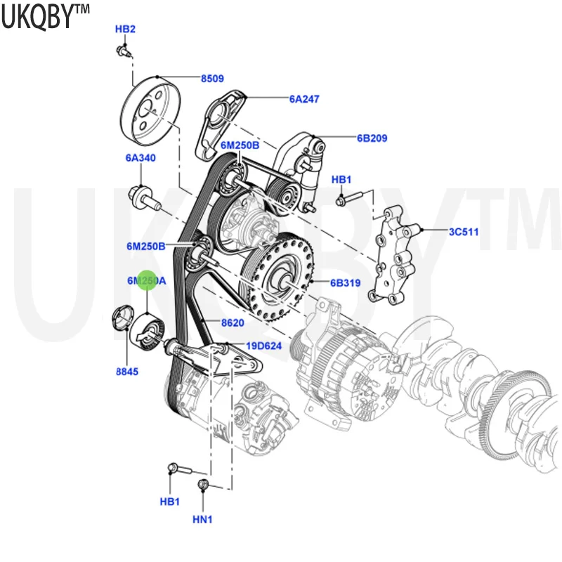 Ra ng e Ro ve r Ev oq ue 2012 Tensioner pulley - crankshaft pulley assembly - idler gear LR028879 LR028879