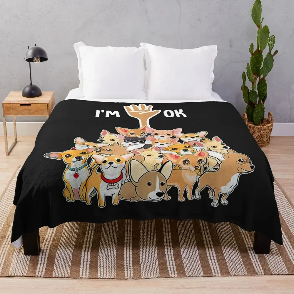 Chihuahua Lovers I'm Ok Gift For Chihuahua Dog Lovers Throw Blanket Plaid Warm manga Blankets