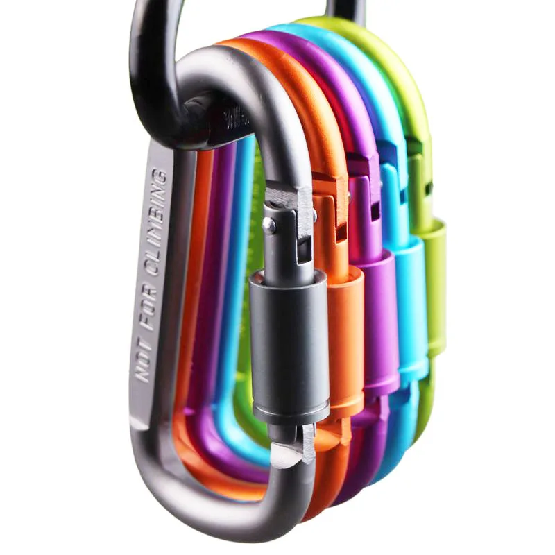 300pcs/lot 8cm Aluminum Carabiner D-Ring Key Chain Clip Camping Keyring Snap Hook Outdoor Travel Kit