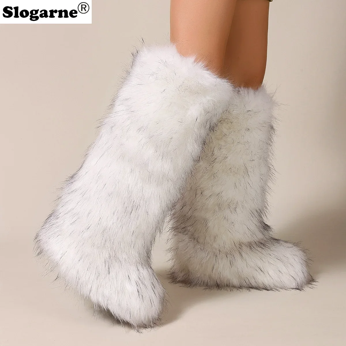 2024 Girls Winter Thigh High Fluffy Boots Ladies Furry Faux Fox Fur Long Warm Shoes Women New Designer Plush Knee High Fur Boots