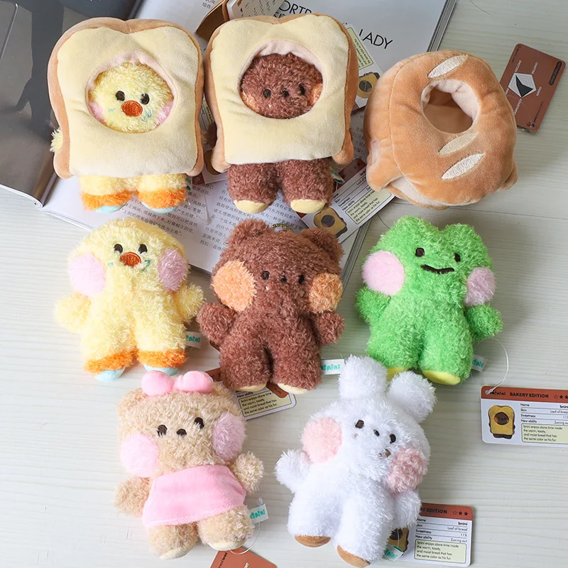 

10CM Lovely Bread Bear Plush Doll Toys Funny Cute Yellow Chicken Frog Bag Charm Rabbit Doll Keychain Couple Charm Doll Kids Gift