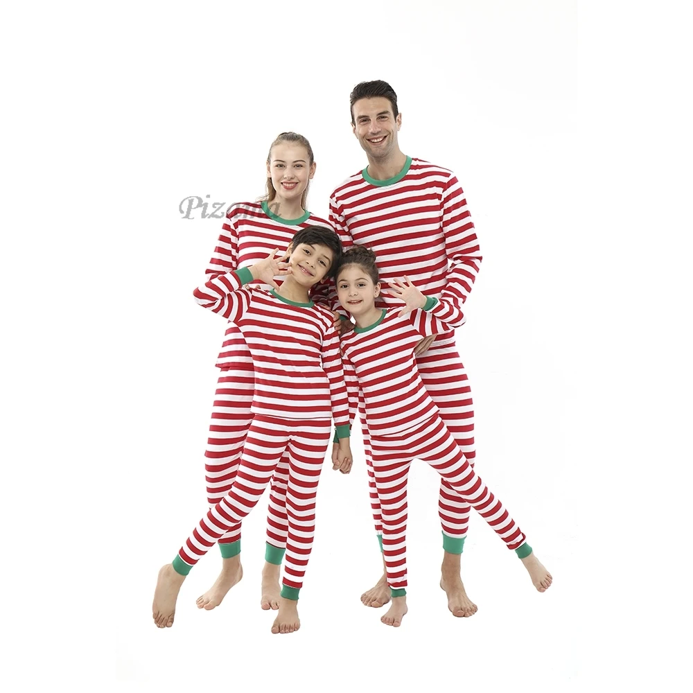 Red and White Striped Family Christmas Pajamas Xmas Nightwear Children\'s Homewear Mother Father Kids  Xmas Homewear Nightwear