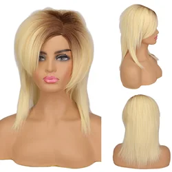 WUNDERLICHER W Synthetische Perücken Lange Gerade Synthetische Haar Perücke Ombre Braun Blonde Volle Perücken für Frauen mit Pony Haar