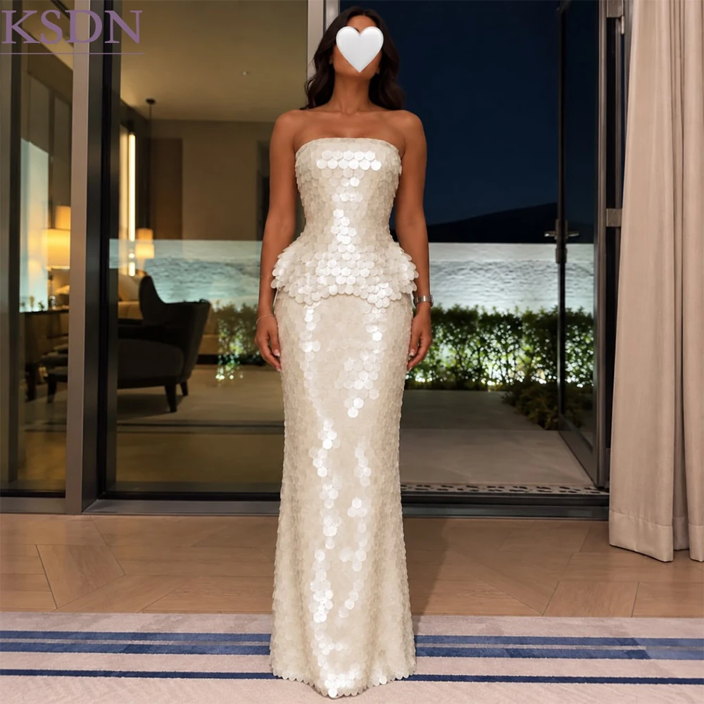 Women Strapless 3D Petal Sequin Mermaid Evening Gown Corset Lace Up Back Floor Length Formal Dress Customized Elegant Maxi Dress