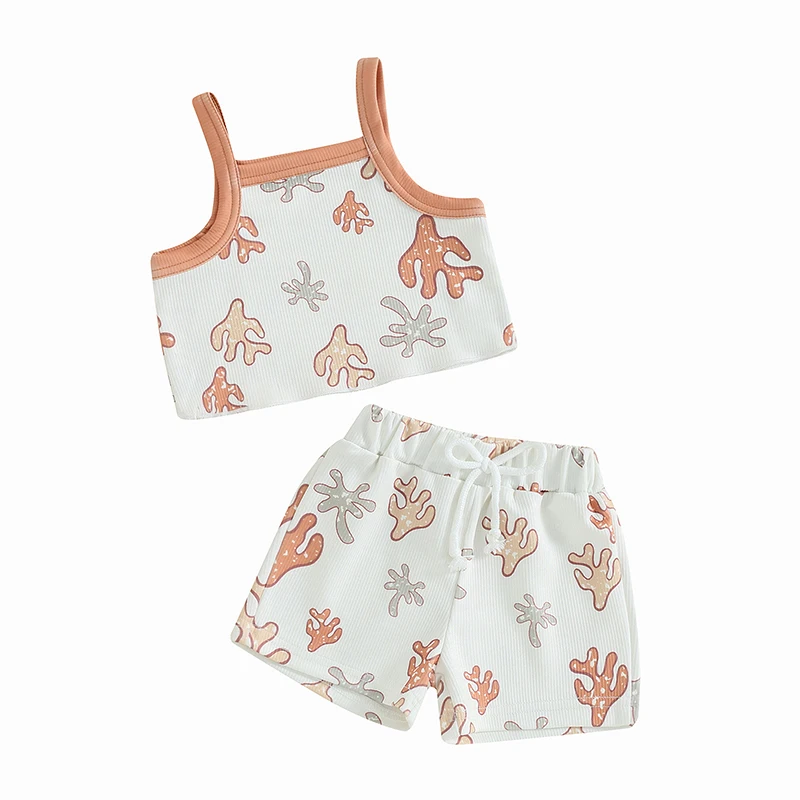 

Toddler Baby Girl Summer Clothes Print Spaghetti Straps Camisole with Elastic Waist Shorts 2Pcs Summer Outfits