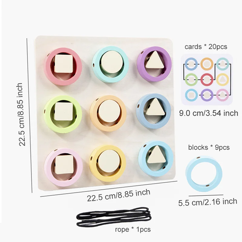 เกมโต๊ะร้อยเชือกไม้เสริมพัฒนาการด้านสีและรูปทรงสำหรับเด็ก ของเล่นเสริมทักษะการเรียนรู้สำหรับเด็กเล็ก