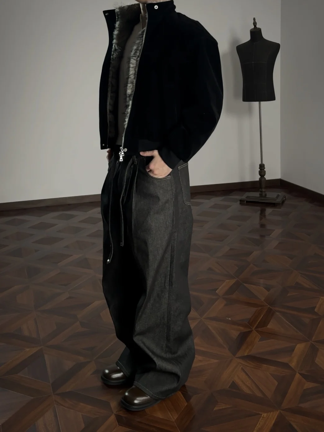 

American Sle Fce Lined Deer Skin Velvet Men's Cotton Jaet oulder Micro Outline Stand Collar Bomber Coat Warm Casual