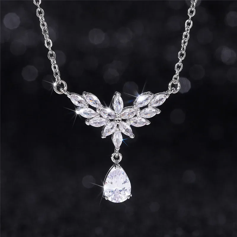 Ne'w Gorgeous Bridal Wedding Necklace Creative Teardrop CZ Pendant Delicate Women's  for Party High Quality Jewelry