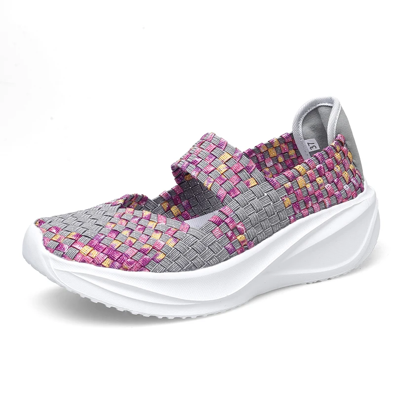 

Breathable Elastic Woven Slip-on Sneakers Women Comfortable Lightweight Thick Sole Casual Shoes for Walking