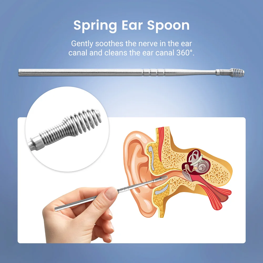 6 raccoglitore di cerume in acciaio inossidabile pz/set girare il bastoncino per le orecchie a spirale pulizia tampone per le orecchie