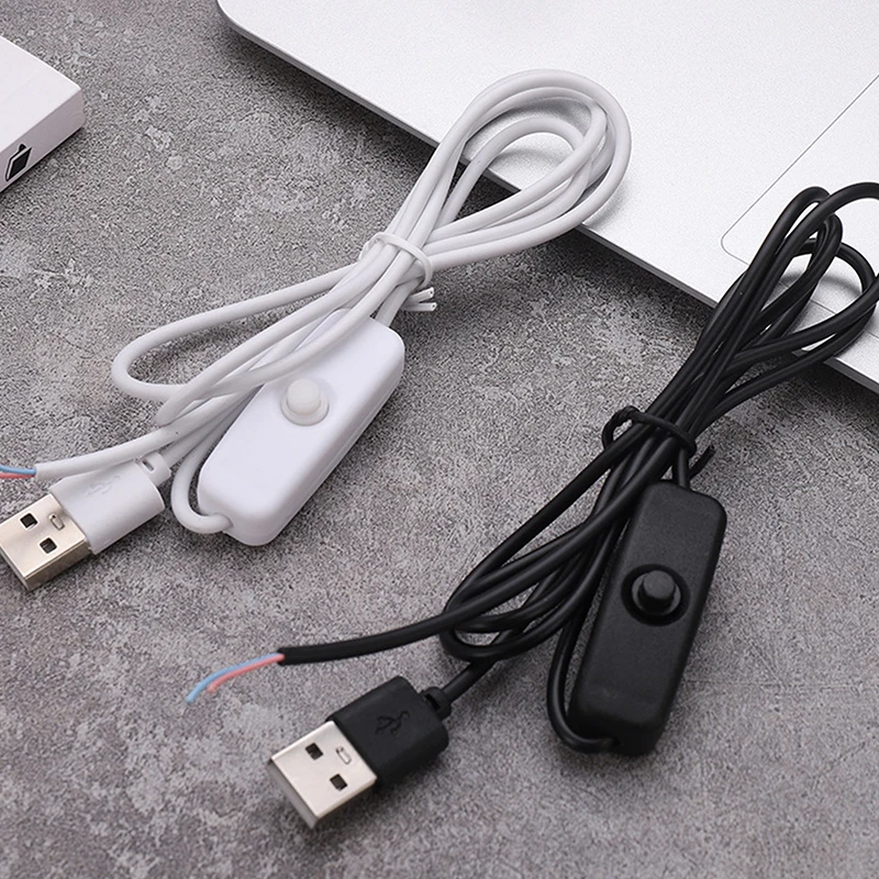 1PC 5V Switch Power Supply Wire 1M/1.5M USB Male To 2 Core Connection Cable 501 Button ON OFF 2A For LED Strip Lamp Bulb Light