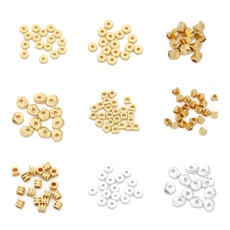 10Pcs Gold/Silver Plated Brass Flat Round Square & Irregular Shape Spacer Beads for Bracelet Earring DIY Jewelry Making Findings