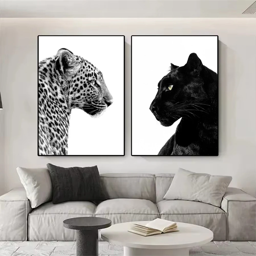 Black And White Leopard And Panther Wall Art Prints Canvas Painting Wildlife Animal Poster Wall Pictures Living Room Home Dec