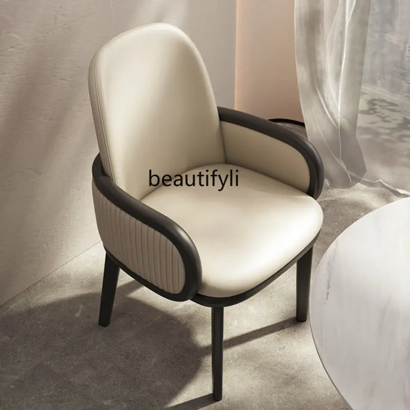 New Style White Wax Wood New Chinese Style Light Luxury Dining Chair Home Leather High-End Backrest Armrest Conference Chair