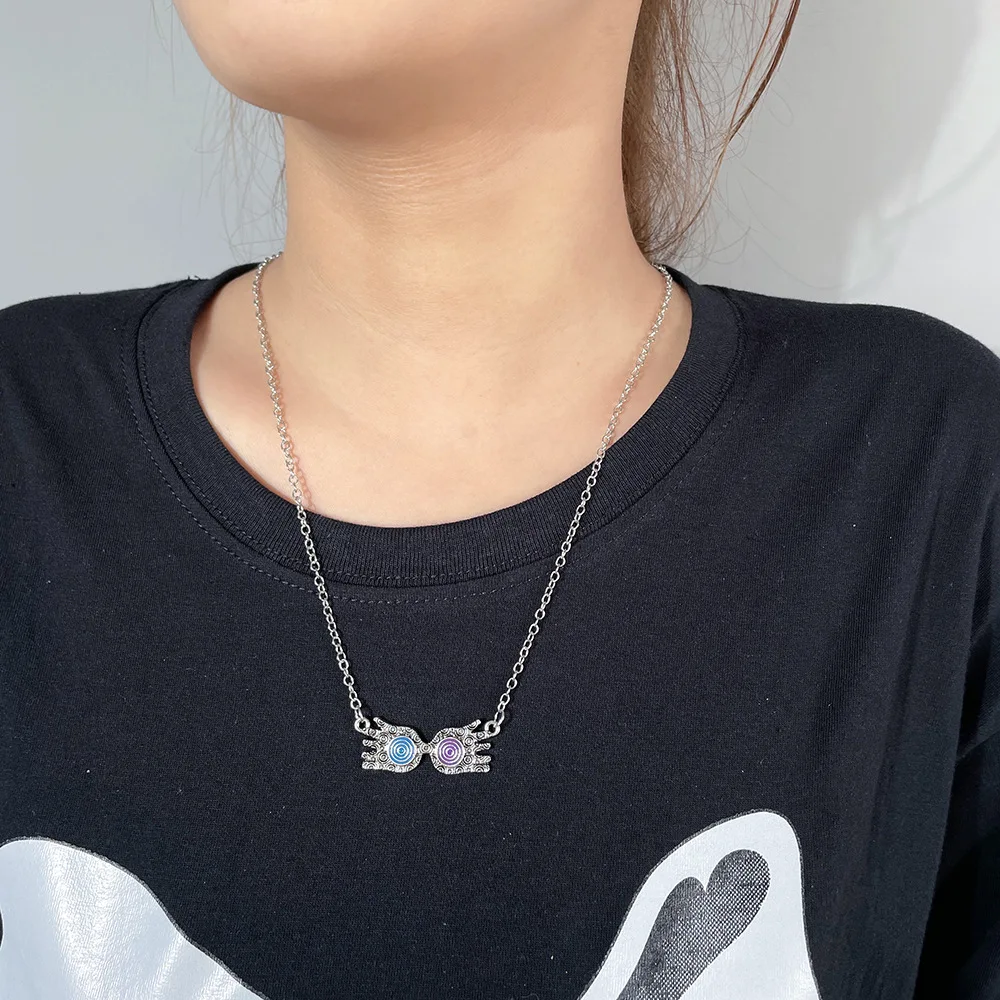 Anime Cute Cartoon Glasses Pendant Necklace Glasses Item Luna Lovegood Demon Eyes for Woman Man Child Cosplay Jewelry Gift