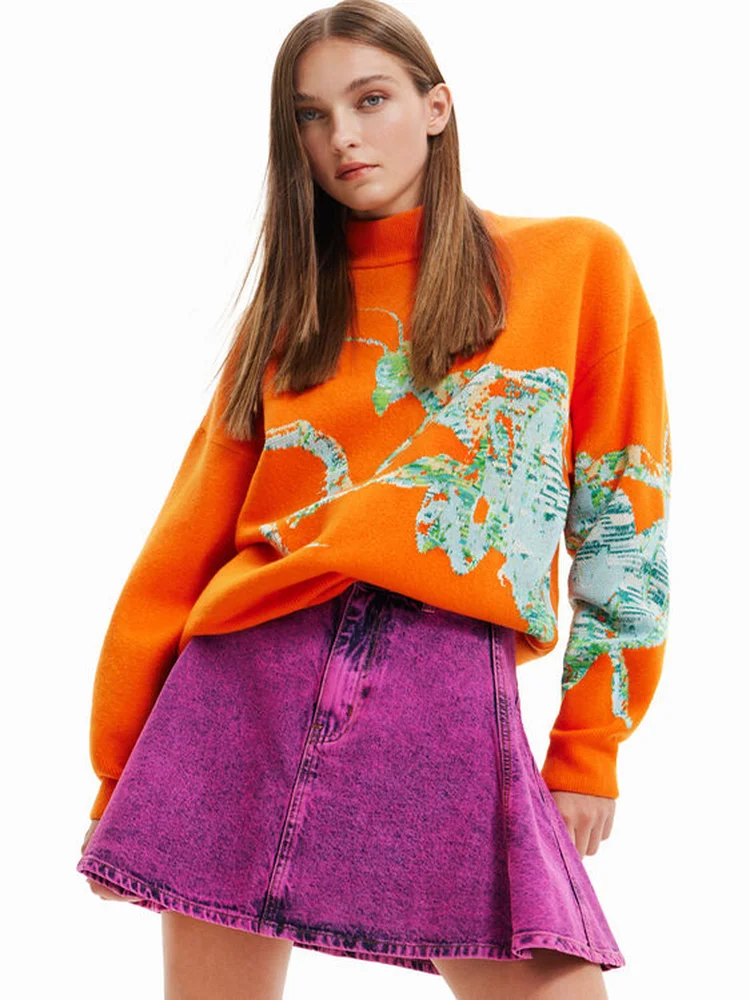 

Loose Knitted Sweater round Neline ape Sle Commute Sle Medium Length Faion Women's Premium Quali Garment