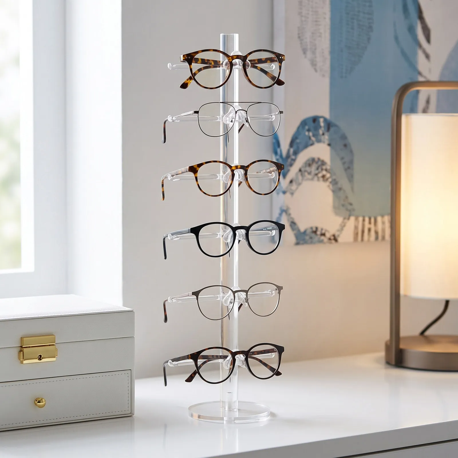 Acrylic Sunglasses Display Rack 6-Tier Clear Eyewear Organizer Stand Scratch Resistant Sunglasses Holder for Retail Display