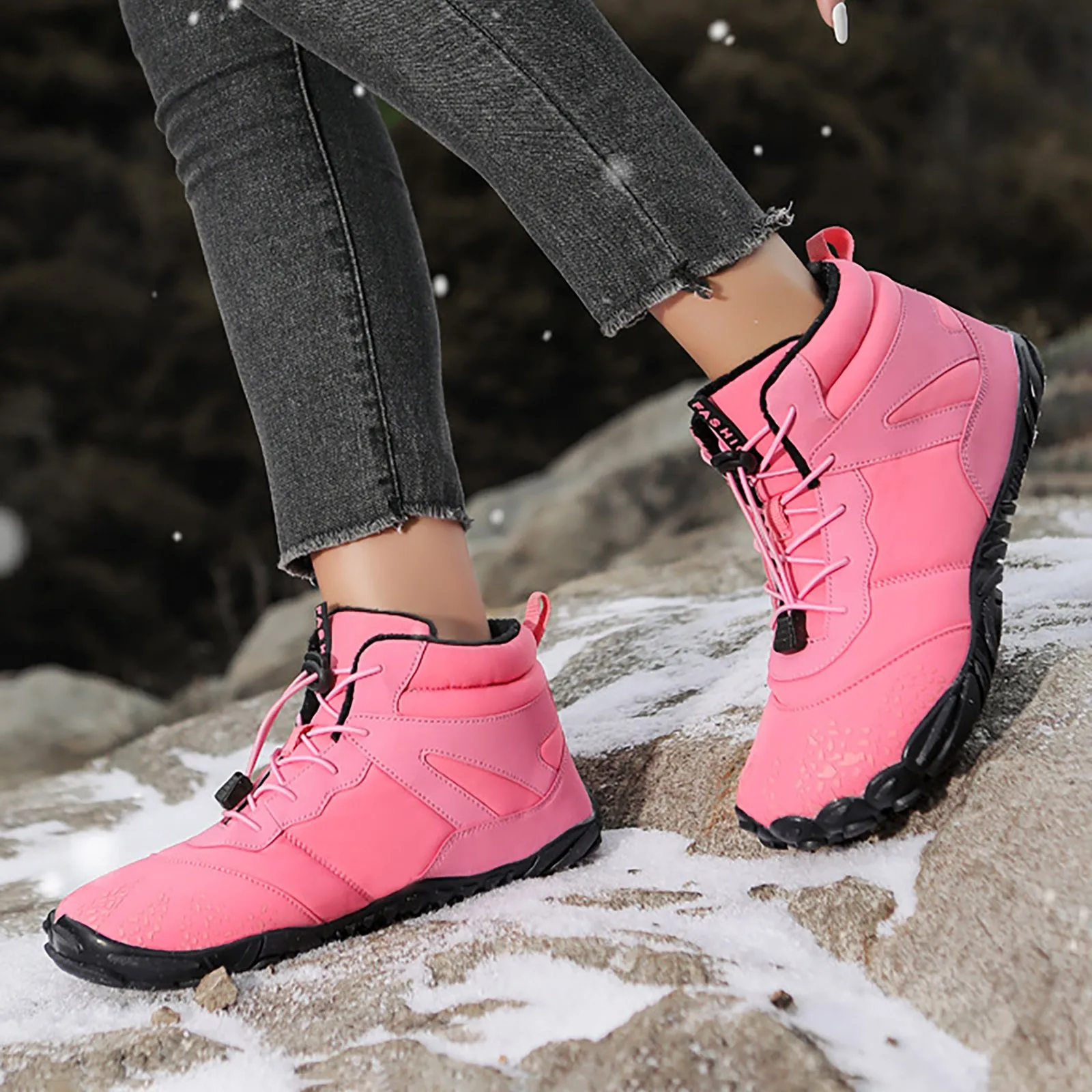 Winter Warm Running Barefoot Shoes Women Men Rubber High Ankle Boots Waterproof Non-Slip Breathable for Trekking Climbing