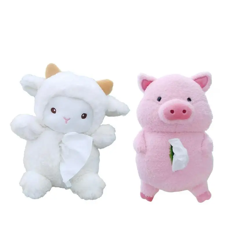 

Animal Tissue Box Lovely Soft Plush Tissue Holder Hanging Pouch Cartoon Sheep Piggy Paper Storage Tissue Tray Container