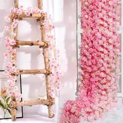 1.8m Pink Cherry Blossom Artificial Flower Silk Garland Vine Home Party Garden Arch Wedding Background Decoration Fake Flower