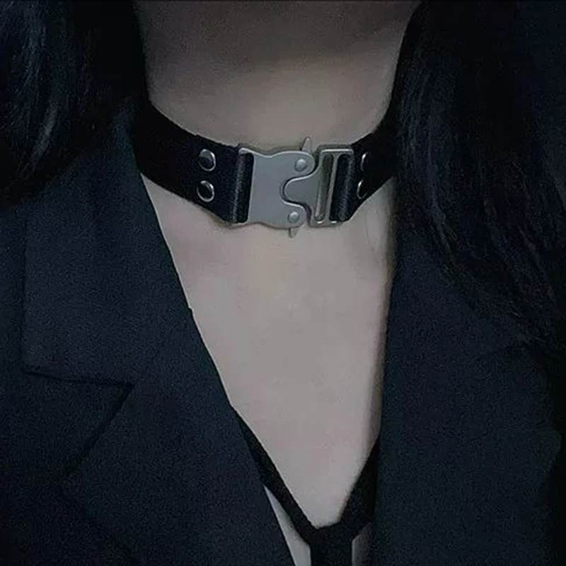 Harajuku Black Pu Leather Choker Rivet-splice Buckle Necklace PU Leather Cosplay Anime Necklaces Collar Gothic Jewelry Gifts