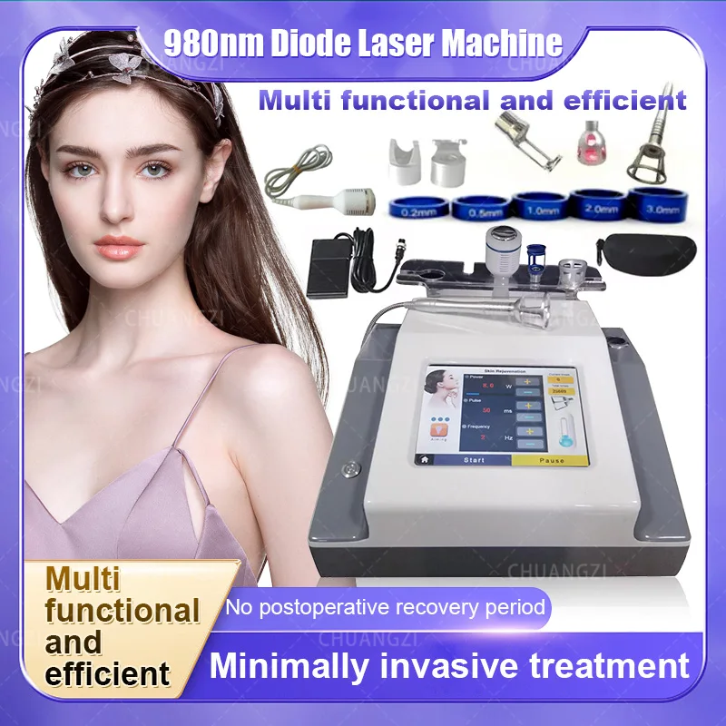 808LaserHair BEST 6 in 1 Diode Laser Vascular Removal Machine Remove Spider Veins 980 Diode Laser Blood Vessels Removal Nail Fun