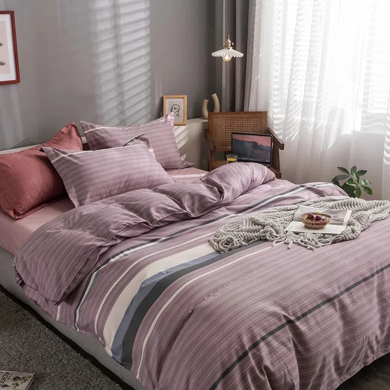 Household Double Bed Quilt Cover Student Dormitory Single Bed Quilt Cover Soft Skin-friendly Japanese Style Plaid Quilt Cover