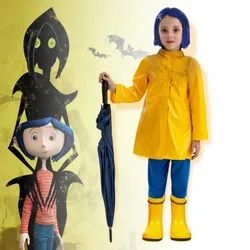 Coraline Cosplay Costume Horror Fairytale Movies Yellow Coat Secret Door Adult Kid Size Halloween Party Scary Ghost Mom Caroline