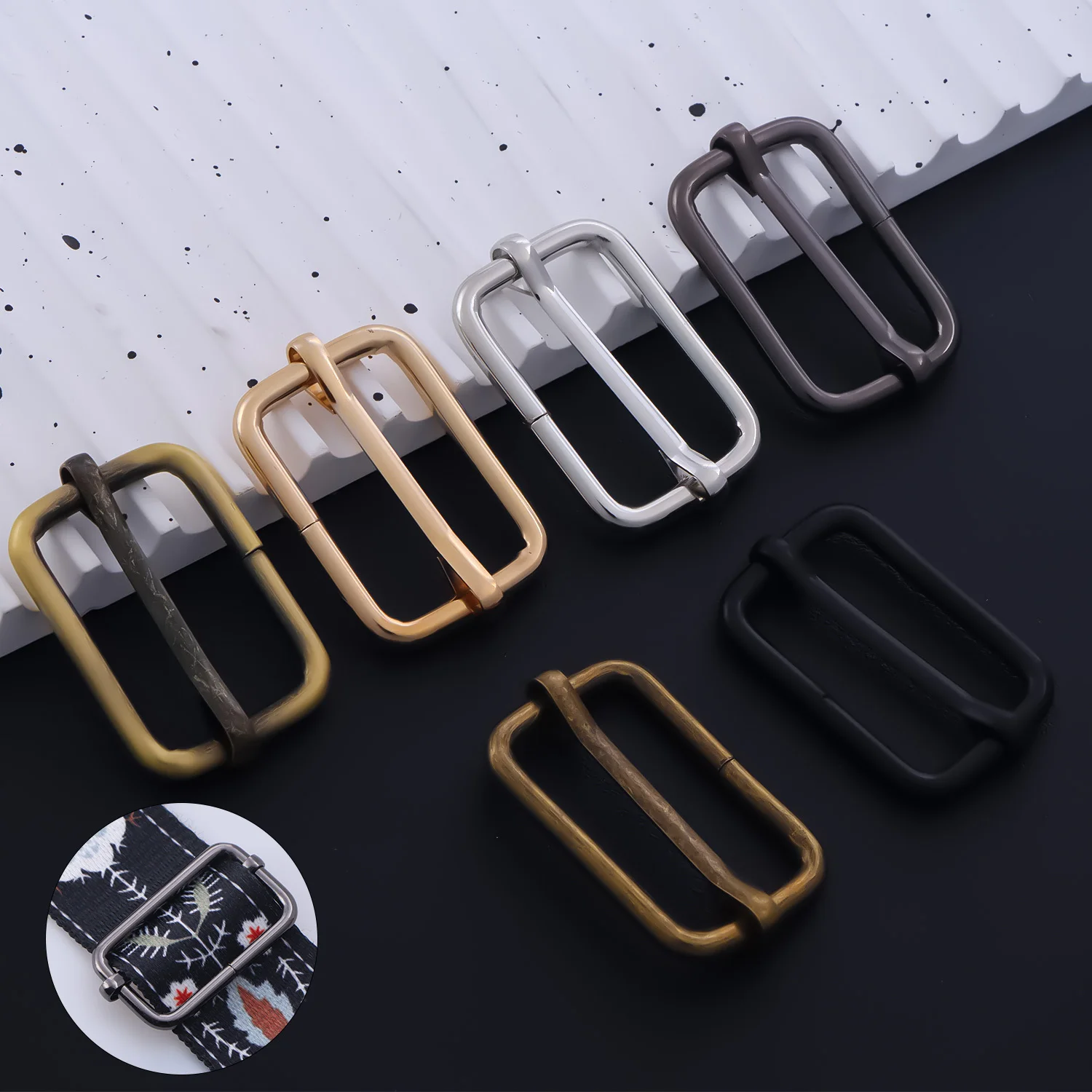 5pcs Metal Tri-glide Slides Rectangle Slide Buckle Adjustable for Fasteners, Strap, Backpack DIY Buckles