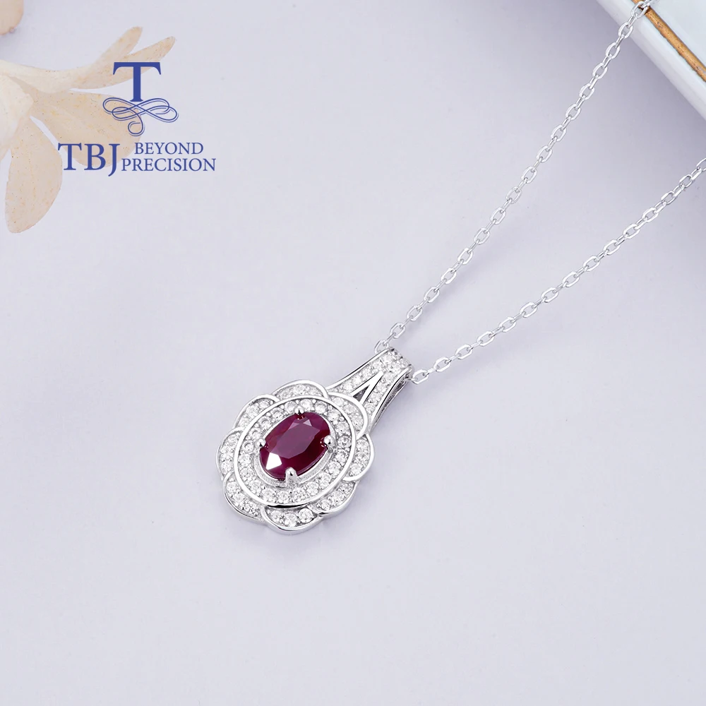 925 sterling silver pendant necklace Natural oval 5*7mm longrido ruby Flower design fine jewelry for women’s wedding party gift